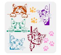 FINGERINSPIRE Pochoir de Peinture de Chat Voyeur 30X30cm Modèle de Bordure de Chat Creux Pochoir de Chats Mignons Grand Modèle D'Empreintes de Pattes de Chat Pochoir Empreinte Chat Modèle Thème Animal