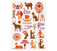 FINGERINSPIRE Pochoir de Peinture de Hiéroglyphes Égyptiens 21x29.7cm Oeil D'Horus Anubis Sphinx Modèle de Dessin Symbole Égyptien Pochoir pour Peinture sur Bois, Mur, Tissu, Meubles