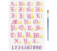 FINGERINSPIRE Pochoir de Peinture de L'Alphabet Anglais Ancien Avec 1 Pinceau Plastique 21X29.7cm Lettres et Chiffres de Calligraphie Réutilisables Pochoirs à Lettres pour Peinture sur Bois Tissu Mur