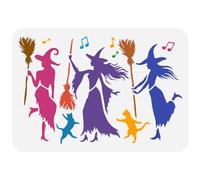 FINGERINSPIRE Pochoir de Peinture de Sorcières Dansantes 21x29.7 cm en Plastique PET Chats Noirs pour Peindre Des Notes de Musique Creuses Modèle de Dessin Pochoir Décoratif pour Le Jour Des Sorcières