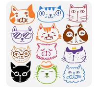 FINGERINSPIRE Pochoir de Peinture de Visage de Chat 30x30cm Modèle de Chat de Dessin Animé Pochoir de Motif de Visage de Chat Mignon Pochoir de Thème Animal pour Peinture sur Mur Bois Décor Intérieur