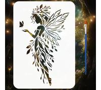 FINGERINSPIRE Pochoir de Peinture Fées Elfes avec Pinceau 21x29,7cm Gabarit de Dessin Fleur Papillon A4 Réutilisable Pochoir de Motif Elfe Gabarit de Thème Fantastique pour Décoration de Meuble