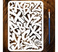 FINGERINSPIRE Pochoir de Peinture Lettres Doodle avec Pinceau 21x29,7cm Gabarit de Dessin Alphabet Graffiti A4 Réutilisable Pochoir de Motif de Lettres Gabarit de Thème Graffiti pour Peinture sur Bois