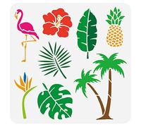 FINGERINSPIRE Pochoir de Peinture pour Arbre de Noix de Coco Tropical 30x30 cm Feuilles Tropicales Réutilisables Ananas Flamant Rose et Modèle de Dessin de Fleurs Pochoir Thème D'Été pour Peinture