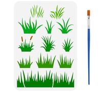 FINGERINSPIRE Pochoir de Prairie Avec 1 Pinceau en Plastique Réutilisable 21X29.7cm pour Dessin D'Herbe Modèle de Plantes Motif D'Herbe Pochoir pour Peinture sur Mur Meubles Bois Décoration Intérieur