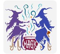 FINGERINSPIRE Pochoir de Thé de L'Après-Midi de Sorcière pour Peinture 30x30 cm Chaudron Réutilisable de Sorcières Modèle de Dessin de Brassage Grand Pochoir de Peinture Du Jour de la Sorcière