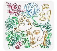 FINGERINSPIRE Pochoir de Visage de Femme 30x30cm Dessin au Trait Modèle de Dessin de Visage de Femme Beauté Fille Rose Magnolia Pochoir de Décoration pour Peinture sur Bois Mur Tissu Meubles