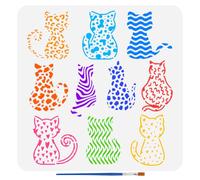 FINGERINSPIRE Pochoir de Vue Arrière de Chat 30X30cm Modèle de Silhouette de Chat Avec Pinceau Pochoir à Points de Ligne Pochoir Étoile D'Amour Modèle Imprimé Léopard Pochoir Thème Animal pour Murale