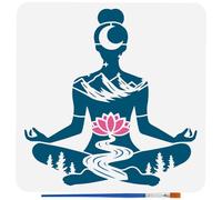 FINGERINSPIRE Pochoir de Yoga Avec 1 Pinceau en Plastique 30x30cm Pochoir de Yoga Réutilisable Pochoir de Montagnes Lotus Fleurs Bois Pochoir de Yoga Avec Décor Naturel pour Peindre sur Un Mur en Bois