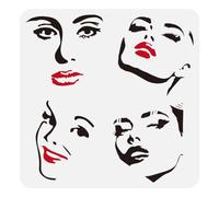 FINGERINSPIRE Pochoir D'Expression Féminine 30X30Cm Pochoirs de Peinture de Profil de Visage de Fille Dessin de Visage de Femme Grands Pochoirs Modèles de Gros Plan pour Tissu Carrelage Meubles Bois