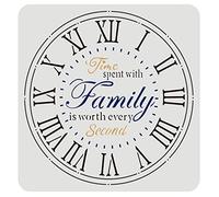 FINGERINSPIRE Pochoir d'horloge 30 x 30 cm pour créer des horloges à faire soi-même, pochoir d'horloge familiale, pochoirs avec temps passé avec la famille est valable chaque seconde en plastique, pochoir décoratif réutilisable pour peinture