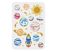 FINGERINSPIRE Pochoir Espace 29.7X21cm Pochoir Réutilisable pour Le Dessin de Planètes Pochoir Planètes Galaxie Pochoir Planète Soleil Lune Étoile pour Peinture sur Bois, Sol, Meubles, Murs et Papier.