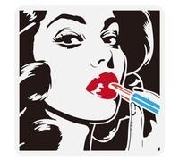 FINGERINSPIRE Pochoir Femme Appliquant Du Rouge à Lèvres pour Peinture 30X30cm Style Bande Dessinée Rétro pour Visage de Femme Pochoir Thème Femme pour Bois Toile Meubles Muraux Décor D'Intérieur Diy
