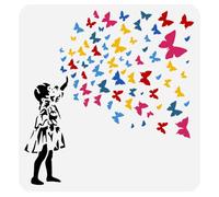 FINGERINSPIRE Pochoir Femme avec Papillon pour Peinture 30x30cm en Plastique PET Femme Pochoir de Peinture Grand Modèle de Dessin Papillon Pochoir D'Art Graffiti Modèle de Thème Banksy pour Décoration