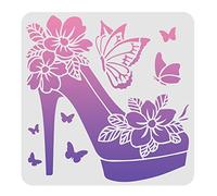 FINGERINSPIRE Pochoir Fleur à Talons Hauts, 30X30cm Papillon Pochoirs Réutilisables pour Peinture Mur, Art DIY à la Maison pour Décor Tissu Verre T-Shirt Papier Sol et Bois