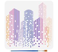 FINGERINSPIRE Pochoir Gratte Ciel Avec Pinceau 30x30cm Réutilisable Modèle de Dessin de Bâtiments Urbains Grand Pochoir de Bâtiments Hauts Modèle Paysage Urbain Moderne pour DIY Meubles Décor Murale