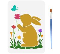 FINGERINSPIRE Pochoir Lapin Avec Pinceau Pochoir de Pâques en Plastique Lavable Format A29.7x21 Motif Lapin Papillon Fleur pour Peinture sur Bois Vacances de Pâques 4cm Mur Scrapbook Étage