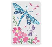 FINGERINSPIRE Pochoir Libellule 29,7 x 21,1 cm, pochoir réutilisable pour loisirs créatifs, beau motif libellule et fleurs, grands pochoirs pour peinture sur bois, mur, sol, tissu