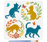 FINGERINSPIRE Pochoir Papillon Garland de Chat Avec Pinceau Pochoirs Réutilisables pour Chat Garland Chats Papillon Dessin DIY Décoration D'Intérieur pour Peinture sur Bois Mur Sol Tissu 30x30Cm