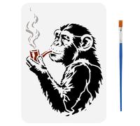 FINGERINSPIRE Pochoir Peinture Gorille Fumant avec Pinceau 21x29.7 cm Réutilisable Gabarit Dessin Gorille Banksy Plastique PET Pochoir Pipe Fumante Gabarit Thème Banksy pour Déco Sol Maison