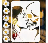 FINGERINSPIRE Pochoir Peinture "Kiss the Skull" avec Pinceau, 29.7x21cm Réutilisable Pochoir Journal de Crânes Pochoirs Humains Crâne Plastique Pochoirs Art Artisanat DIY pour Mur Bois Toile Meuble