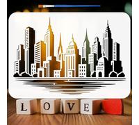 FINGERINSPIRE Pochoir Peinture Skyline Urbain avec Pinceau 21x29.7cm Réutilisable Modèle de Dessin Motif de Bâtiment Plastique Pochoir Construction Lac Modèle Thème Architecture pour Décoration