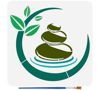 FINGERINSPIRE Pochoir Pierres Zen Yoga Avec 1 Pinceau en Plastique 30x30cm Réutilisable Dhyana Pierre Pochoir Vagues D'Eau Feuilles Artisanat Pochoir Thèmes Religieux Modèle pour Peinture sur Mur Bois