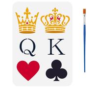 FINGERINSPIRE Pochoir Roi Reine Avec 1Pc Pinceau 21x29.7cm Pochoir Couronne Trèfle Pique Modèle de Peinture Poker Modèle K Q pour Peinture sur Bois Mur Meuble DIY Décoration Maison