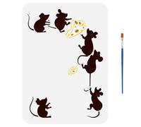 FINGERINSPIRE Pochoir Souris Fromage Avec Pinceau 21X29.7Cm Pochoir de Peinture pour Souris Mignonne Pochoir à Motif de Fromage pour la Peinture Silhouette de Souris Pochoir à Thème Animal pour Murale