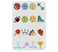 FINGERINSPIRE Pochoir sur le thème du sport, 29,7 x 21,8 cm, différentes balles, haltères, patinage sur glace, boxe, trophées, dessin, pochoirs réutilisables pour loisirs créatifs, loisirs créatifs,