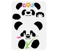 FINGERINSPIRE Pochoir Visage Panda pour Peinture 21x29.7 cm Grand Pochoir Peinture Panda Mignon Réutilisable Panda avec Fleurs Modèle de Dessin en Plastique Pet Bambou Pochoir Thème Animal Modèle