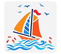 FINGERINSPIRE Pochoir Voilier Nautique pour Peinture 30x30 cm Creuser Mouettes Poissons de Mer Artisanat Pochoir Réutilisable Eau de Mer Vague Pochoir Bateau Dessin Pochoir pour DIY Album Photo, Mur