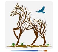 FINGERINSPIRE Pochoirs D'Arbre Cheval Oiseau Animal pour Peinture Avec Pinceau 30x30cm Pochoirs Réutilisables de Cheval Pochoir D'Oiseau en Vol Modèle Thème Animal pour DIY Artisanat Décoration Maison