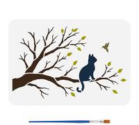 FINGERINSPIRE Pochoirs D'Arbres Avec Un Pinceau 29.7x21cm Pochoirs de Peinture pour Chats Pochoir Réutilisable Pet Motif Oiseaux Pochoir Thème Animal Modèle de Décoration pour Bois Mur Sol Meubles
