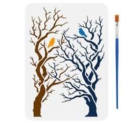 FINGERINSPIRE Pochoirs de Branches Entrelacées avec un Pinceau 29,7x21cm Pochoirs de Peinture d'Oiseaux Pochoir Arbre Mort PET Thèmes Plantes Gabarit PET pour Bois Sol Carrelage Mur Tissu Meuble DIY