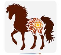 FINGERINSPIRE Pochoirs de Chevaux Avec Un Pinceau 30X30cm Pochoirs de Peinture Mandala Pochoirs de Dessin de Chevaux de Fleurs Pochoirs de Silhouette de Chevaux Thèmes D'Animaux pour Mur Tissu Sol