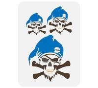 FINGERINSPIRE Pochoirs de Crâne de Pirate 21x29.7cm Différentes Tailles Pochoirs à Motif de Crâne Réutilisables Pochoir à Os Croisés Pochoir à Thème Squelette pour Peinture sur Mur Toile Tissu Meubles