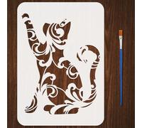 FINGERINSPIRE Pochoirs de Peinture à Motif de Chat Floral Avec Pinceau 21x29.7cm en Plastique Pet Brocart Végétal Modèle de Dessin de Motif Chat Pochoir Thème Animal Creux pour Peinture sur Bois Tissu