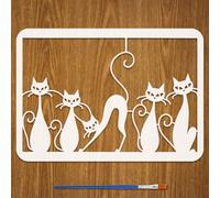 FINGERINSPIRE Pochoirs de Peinture à Motifs de Chats Mignons Avec Pinceau 21x29.7cm Pochoir Silhouette de Chat Pet Modèle de Dessin Motif Queue de Chat Pochoir à Thème Animal Creux pour Bois Tissu
