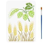 FINGERINSPIRE Pochoirs de Peinture de Houblon de Blé Avec Pinceau 21x29.7cm en Plastique Pet Modèle de Dessin de Motif de Fleur de Blé de Houblon Pochoir Décoratif Creux Thème Automne pour Bois Tissu