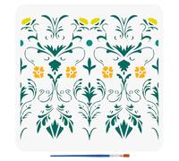 FINGERINSPIRE Pochoirs en Brocart Floral Avec Un Pinceau 30X30Cm Pochoirs de Peinture en Brocart Floral Modèle de Dessin Brocart Botanique Modèle de Thèmes Végétaux Pet pour Tissu Mural Artisanat DIY