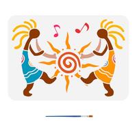 FINGERINSPIRE Pochoirs Kokopelli Avec Un Pinceau 29.7X21cm Notes Pochoirs à Motifs de Soleil Pochoirs de Décoration Kokopelli Dansants Thèmes Tribaux Modèle de Silhouette pour Mur Sol Bois DIY
