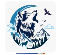 FINGERINSPIRE Pochoirs Loups de Lune Avec Un Pinceau 30X30cm Pochoirs Loups de Montagne Pochoirs Nuages de Bois Pochoir Motif Oies Sauvages Pochoir Thème Animaux Modèle Loup pour Décoration Maison DIY