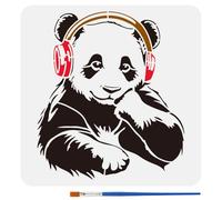 FINGERINSPIRE Pochoirs Panda Avec Un Pinceau 30x30cm Pochoirs Panda Pensant Réutilisables Casque Animal Pet Pochoir Décoration Thèmes Banksy Modèle pour Peinture sur Meubles Muraux en Bois