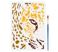 FINGERINSPIRE Pochoirs Peep Leopard Avec Un Pinceau 29.7x21cm Pochoirs de Peinture à Motif Léopard Abstrait Réutilisables Thèmes Animaux Pet Modèle de Décoration pour Peinture sur Bois Mur Sol Meubles