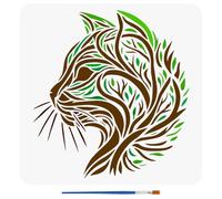 FINGERINSPIRE Pochoirs pour Chats Avec Un Pinceau 30X30cm Motifs D'Arbres Pochoirs Abstraits Arbres Chats Peinture Pochoir Réutilisable Thèmes Viking Chats Modèle pour DIY Artisanat Décoration Maison