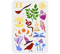 FINGERINSPIRE Pochoirs Thème de la Créativité 29.7X21cm Pochoirs pour Sorcières Phases de la Lune Etoile Oeil Du Diable Serpent Bougie Oiseau Papillon Feuilles Divination Board Pochoir pour Peinture