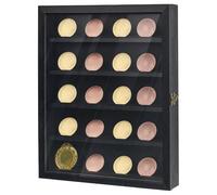 FINGERINSPIRE Présentoir à Médailles Rectangulaire de 28.7x35.1x5cm à 5 Rangées avec Fenêtre Transparente Boîte à Médailles Militaire Étui de Rangement en Bois Noir pour Badge Médaille Pièce de Défi