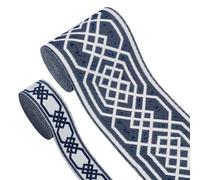 FINGERINSPIRE Ruban Jacquard Bleu Losange Classique Bordure en Dentelle Brodée 28.5mm/85mm Ruban Tissé Garniture en Tissu Ruban Vintage Frange Tissu de Dentelle à Coudre Florale