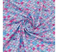 FINGERINSPIRE Tissu D'Écailles de Sirène 1x1.45m Motif D'Écailles de Poisson Tissu en Coton Polyester Rose Bleu Sirène Imprimé Tissu pour DIY Couture de Tissu de Décoration à la Maison (Non Élastique)
